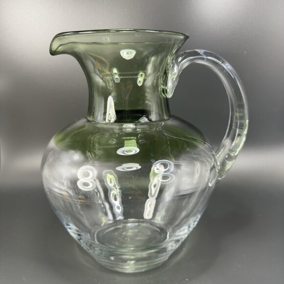 Mid Century Glass Pitcher Carafe Jug Hand Blown Pitcher Green Clear Ombré VTG - Picture 13 of 15